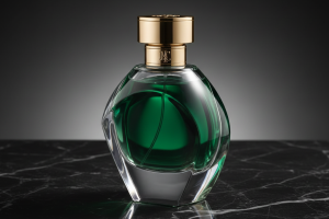 botol parfum premium dalam setup studio profesional dengan pencahayaan lembut dan refleksi elegan