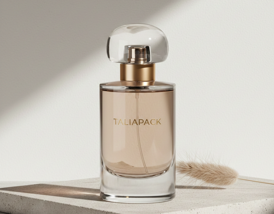 botol parfum mewah dengan desain minimalis dan kaca tebal