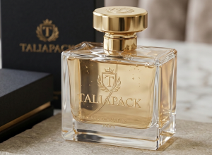 Botol parfum dengan logo emboss timbul pada kaca premium