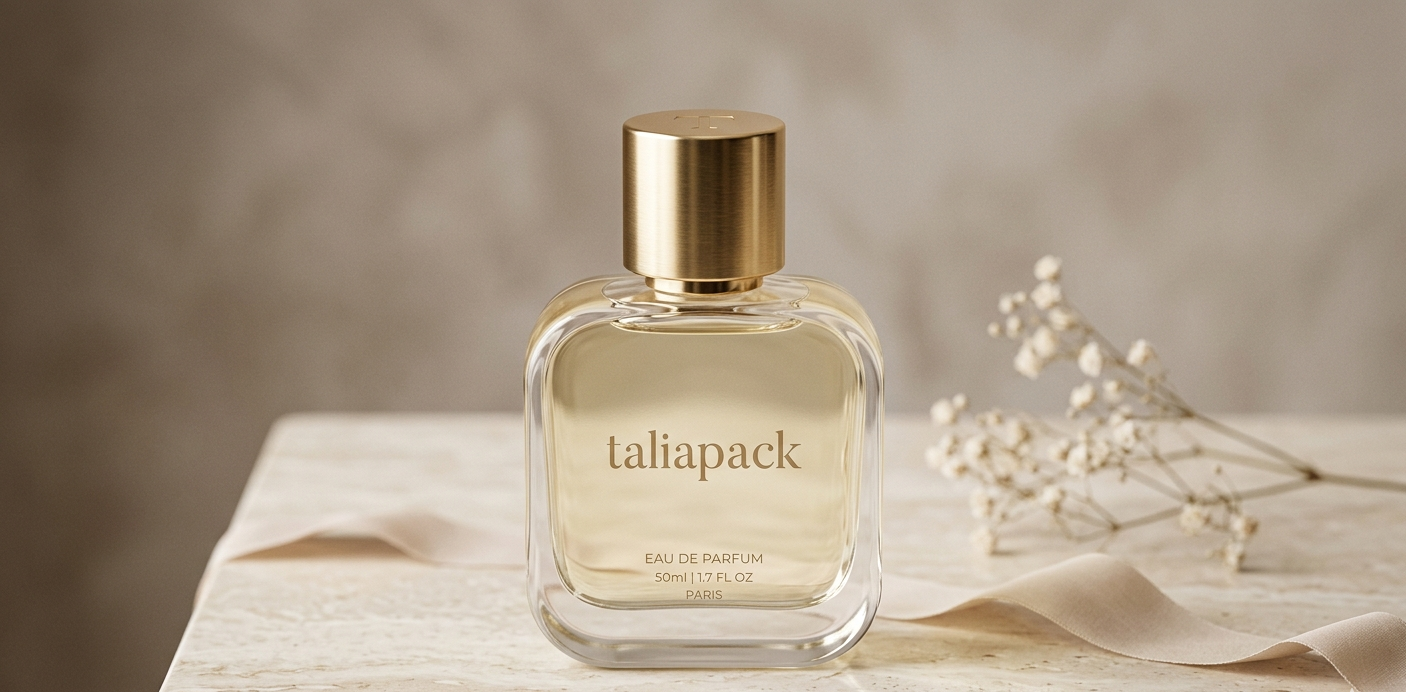 desain botol parfum minimalis elegan dengan tutup emas