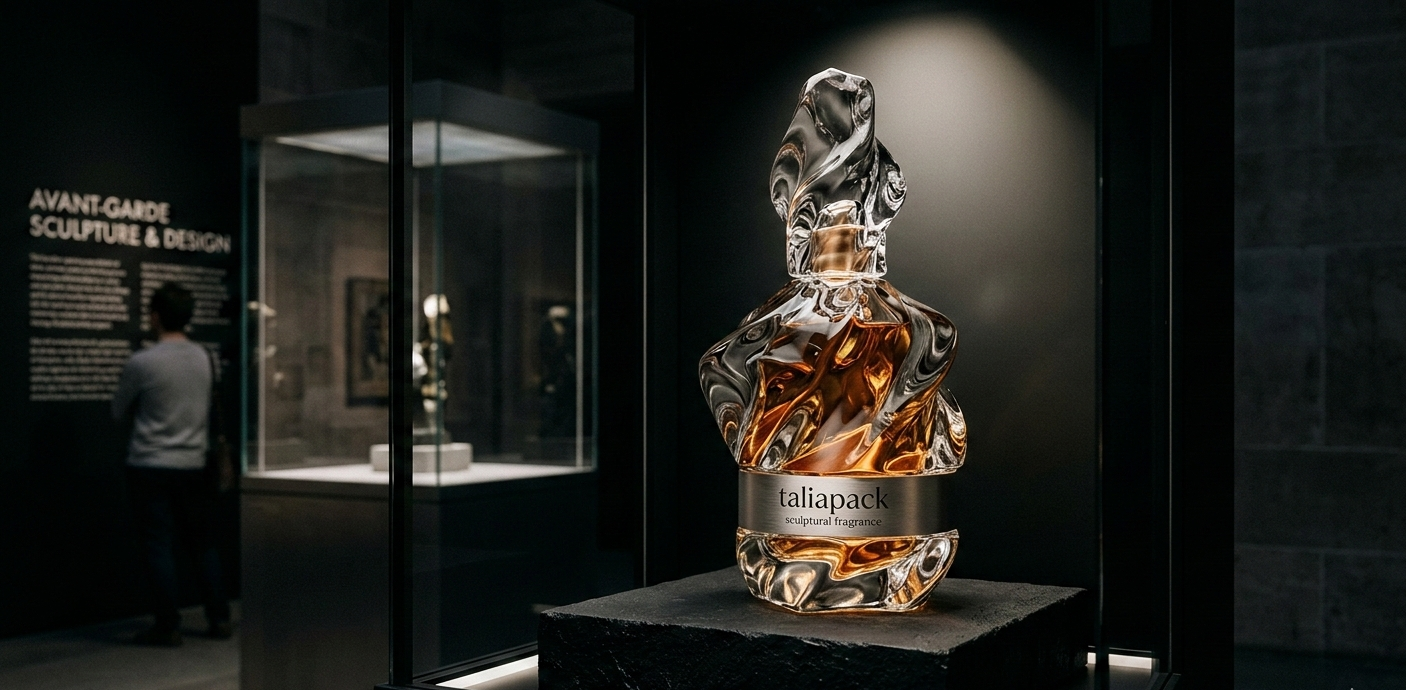 desain botol parfum artistik berbentuk sculptural kaca mewah
