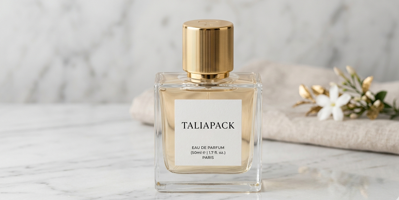 desain botol parfum minimalis kaca premium dengan tutup emas