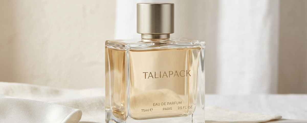 desain botol parfum minimalis kaca transparan dengan tampilan luxury modern