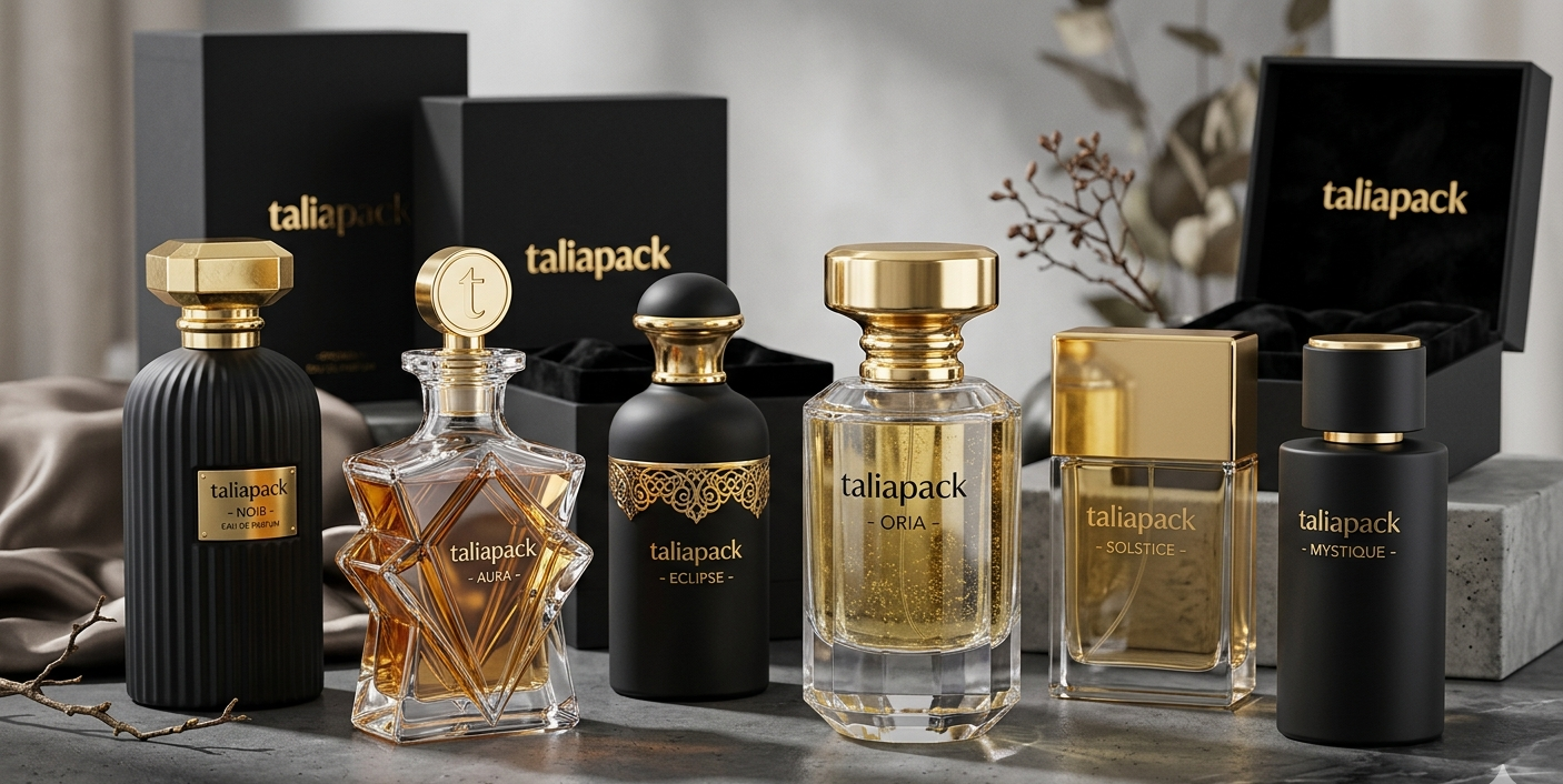 berbagai desain botol parfum premium dengan bentuk unik dan finishing eksklusif