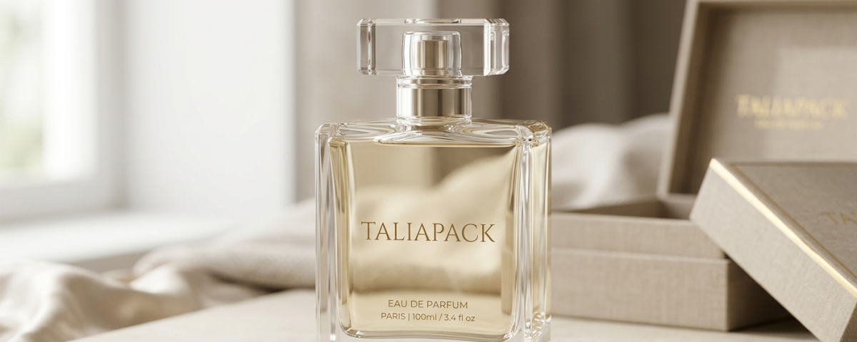 botol parfum mewah kaca premium dengan desain minimalis elegan di latar studio soft lighting