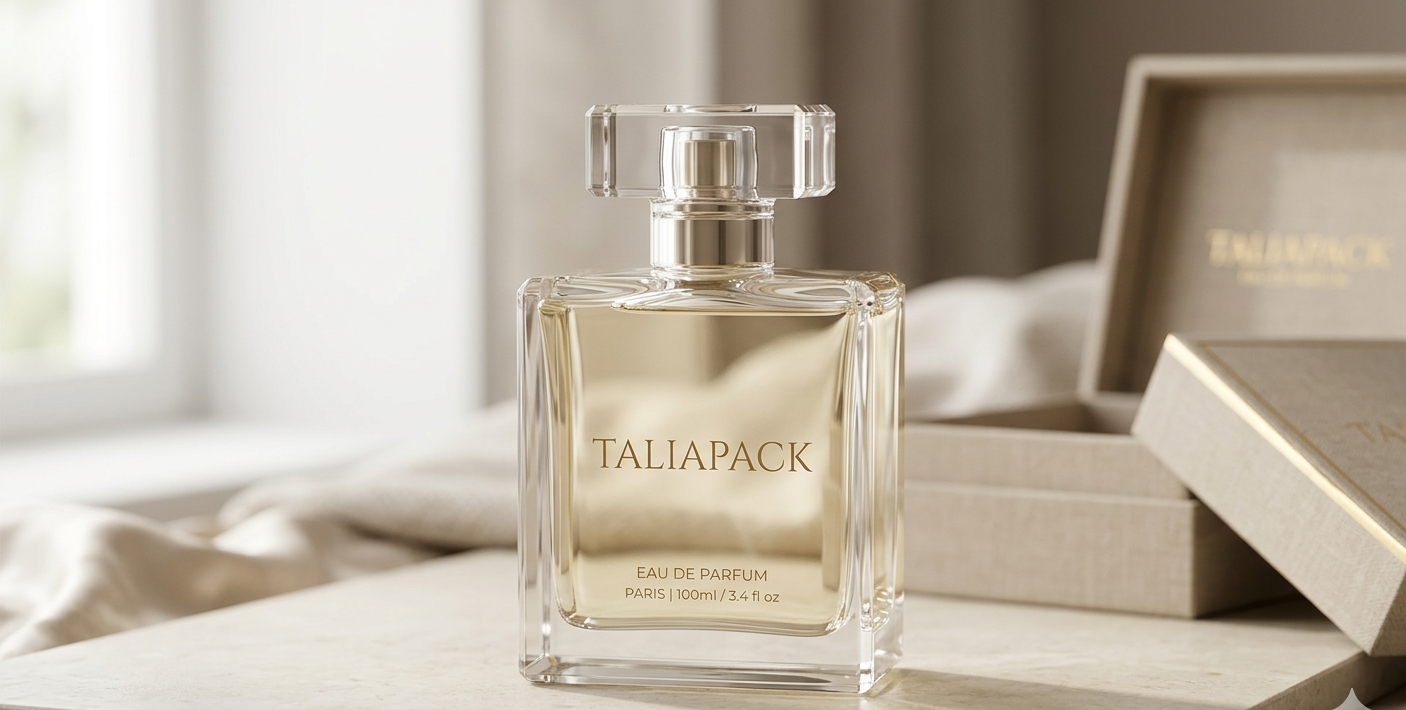 botol parfum mewah kaca premium dengan desain minimalis elegan di latar studio soft lighting