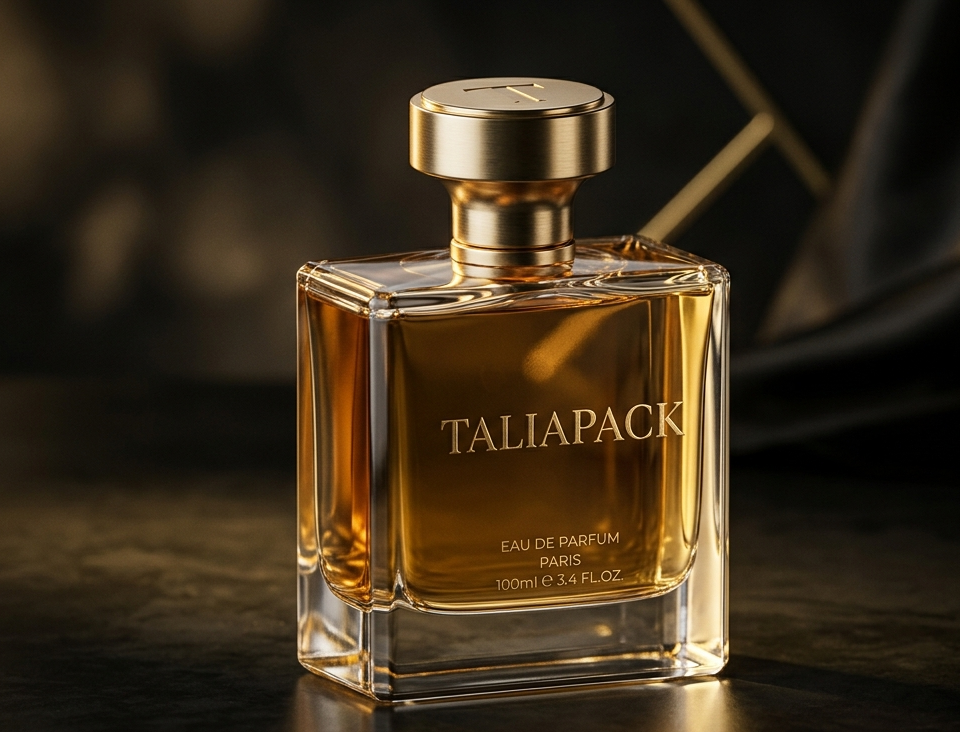 botol parfum premium elegan dengan desain kaca tebal dan pencahayaan mewah