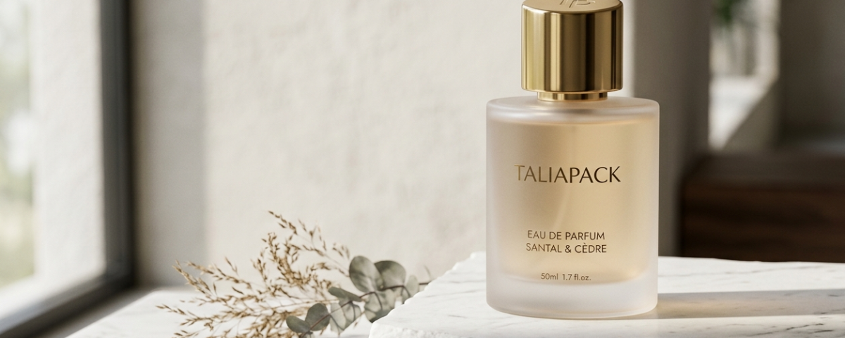 Desain botol parfum premium dengan konsep luxury minimalis dan kemasan elegan