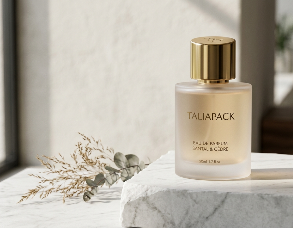 Desain botol parfum premium dengan konsep luxury minimalis dan kemasan elegan