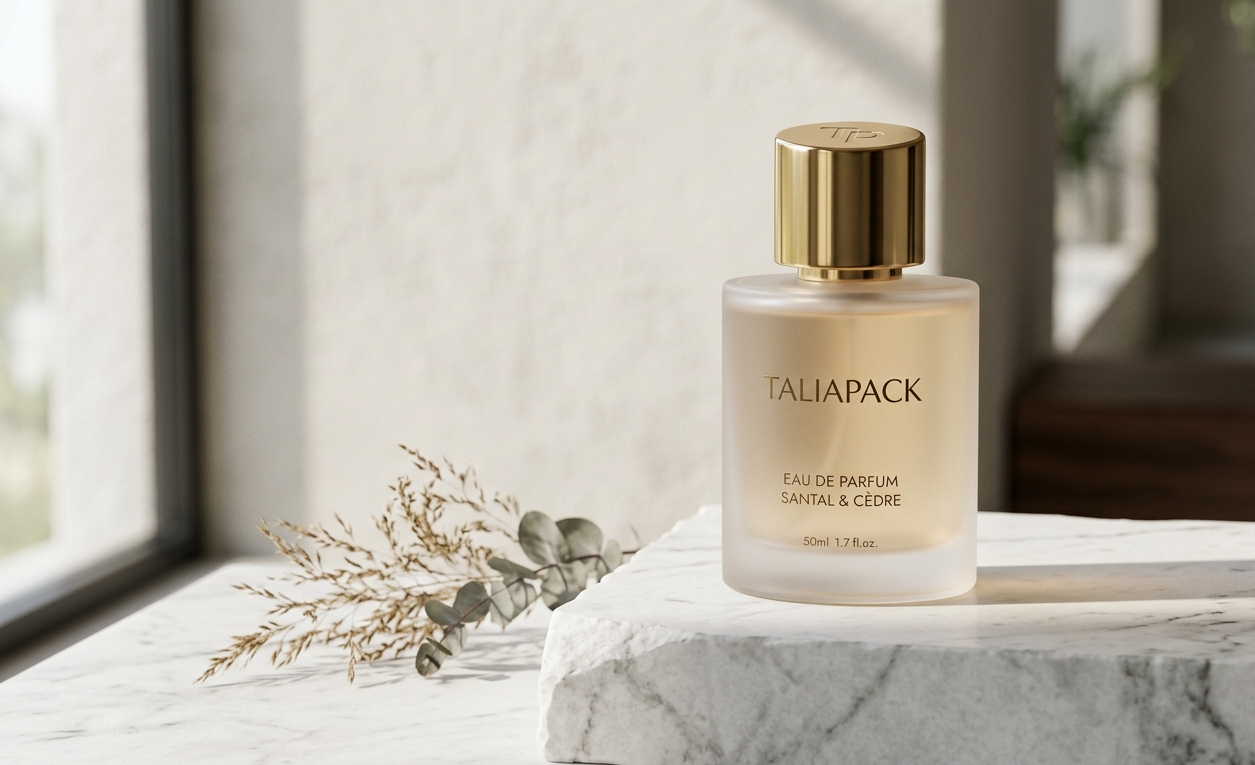 Desain botol parfum premium dengan konsep luxury minimalis dan kemasan elegan