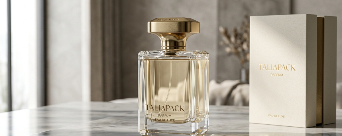 Botol parfum premium dengan desain luxury minimalis dan kaca elegan