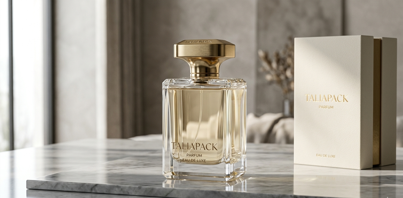 Botol parfum premium dengan desain luxury minimalis dan kaca elegan